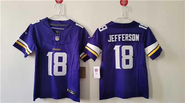 Women%27s Minnesota Vikings #18 Justin Jefferson Purple F.U.S.E. Vapor Untouchable Limited Football Stitched Jersey(Run Small)->women nfl jersey->Women Jersey